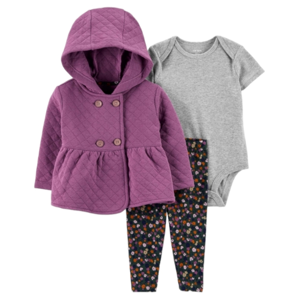 Carter's 3-Piece Quilted Peplum Jacket, Floral Legging & Bodysuit Set | 6M